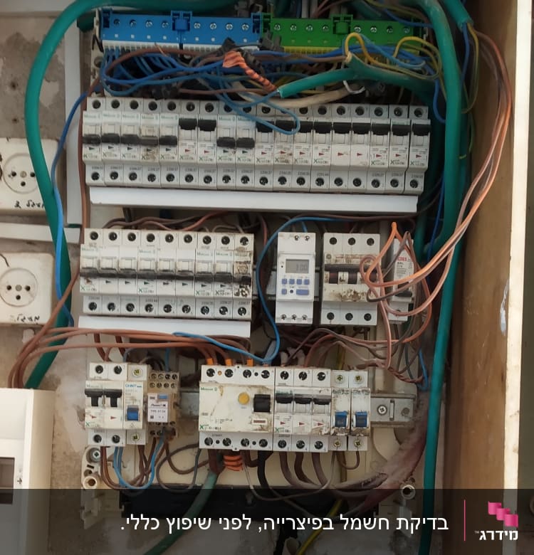 לוח חשמל עם חוטים ומפסקים חשמליים